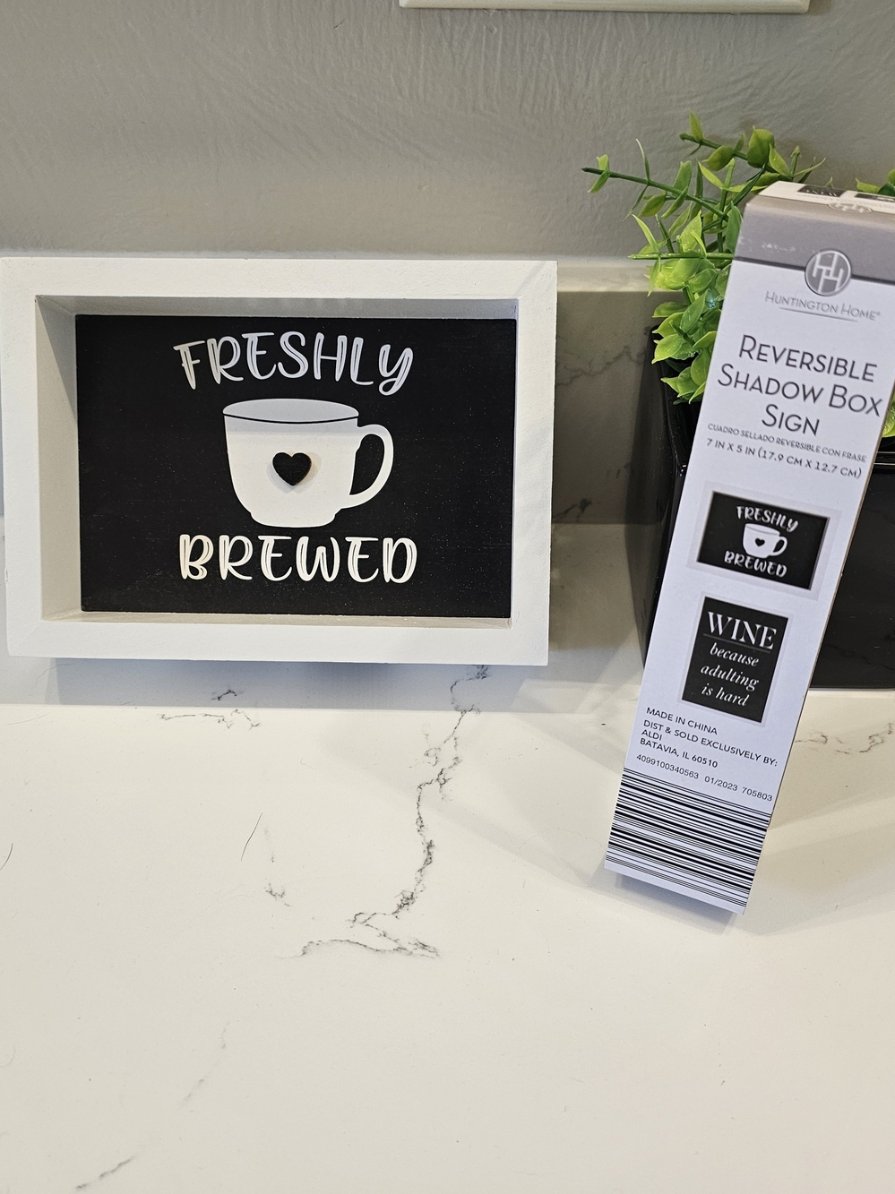 Huntington Home Freshly Brewed Reversible Shadow Box Sign - White/Black